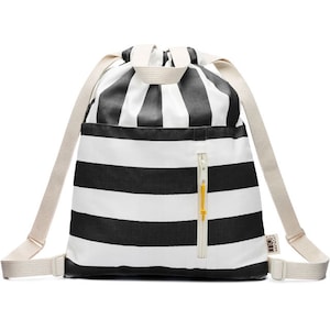 Canvas Backpack Black Stripes, Vegan Backpack Drawstring Backpack Day Trips, Monogram Backpack, Backpack Rucksack Kids, Fabric Backpack