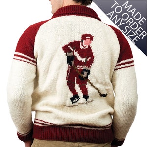 Custom Hockey Sweater, Mens Handmade Wool Cardigan Hockey Sweater Made To Order 154.209.MTO