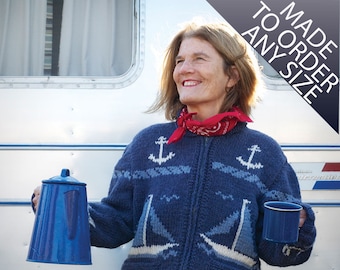 Mary Maxim Sailing Time Cardigan Sweater Mens Womens Anchor