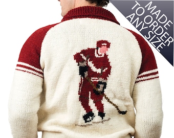 Custom Hockey Sweater, Mens Handmade Wool Cardigan Hockey Sweater Made To Order 154.209.MTO