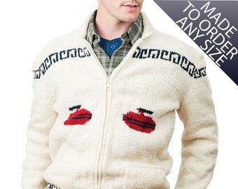 Curling Cardigan Sweater (New - Handmade) Hand Knit Wool Sweater Made To Order, 404.101.MTO