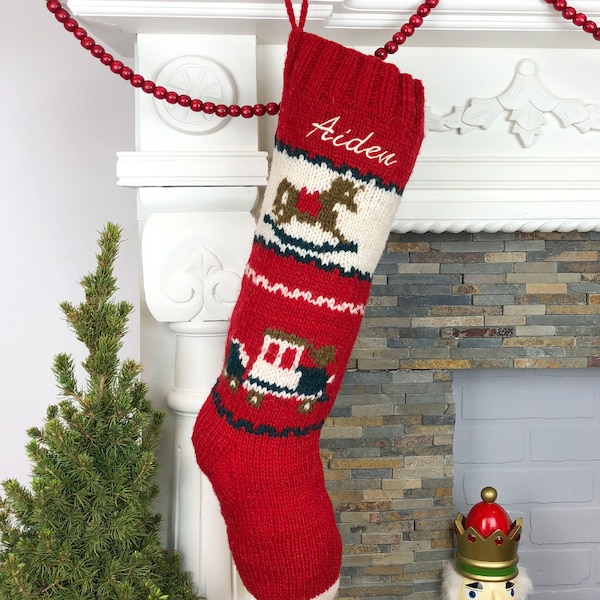 Christmas Stocking Personalized Baby Mary Maxim Rocking Horse Knit