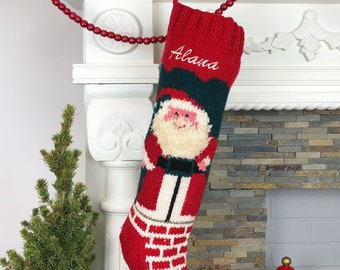 Christmas stocking Knit Wool Personalized / Kris Kringle Down the Chimney Hand Knit Wool Christmas Stocking Santa