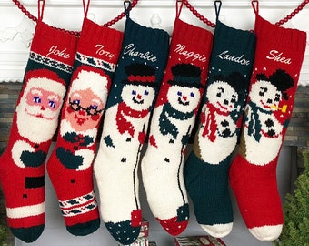 Christmas Stocking Personalized Knit Mary Maxim Santa Snowman Custom Mrs Claus Wool Xmas Stockings