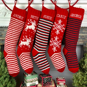 Personalized Knit Christmas Stocking: Red Wool Holiday Decor