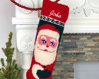 Christmas Stocking Knit Santa Mary Maxim Personalized Custom Embroidered Wool Holiday Monogrammed Sock