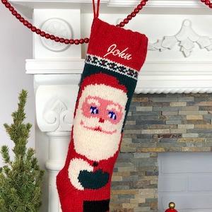 Christmas Stocking Knit Santa Mary Maxim Personalized Custom Embroidered Wool Holiday Monogrammed Sock