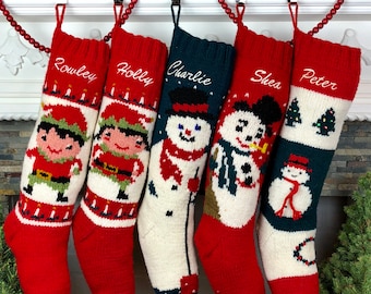 Christmas Stocking Personalized Knit Wool Mary Maxim Bernat Hand Knit Xmas Custom Stocking for children families