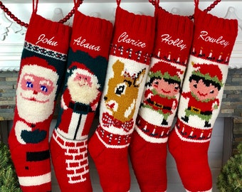 Christmas Stocking Personalized Knit Wool Custom Mary Maxim Santa Chimney Kris Kringle Elf Custom Xmas Stockings