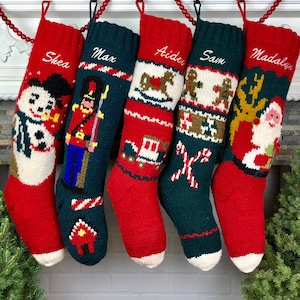 Christmas Stocking Personalized Hand Knit Wool Holiday Decor Personalised Xmas Sock image 1