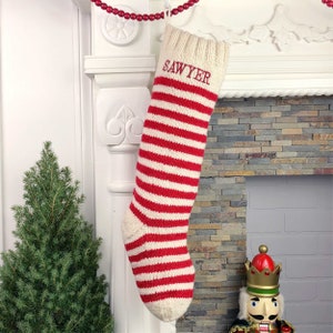 Personalized Christmas Stocking / Hand Knit Winter White