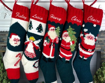 Christmas Stocking Personalized Hand Knit Monogrammed Personalised Holiday Custom Sock