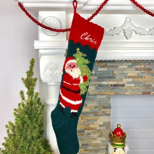 Knitted Christmas Stockings / Personalized Wool Christmas Stocking / Vintage Style Christmas Stocking / Embroidered Wool Stocking