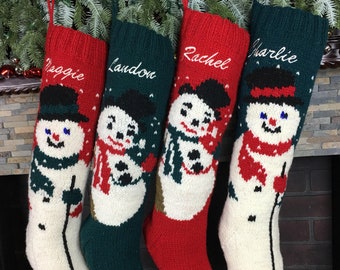 Personalized Christmas Stocking Hand Knit Wool Snowman Stockings Personalised Monogrammed Sock