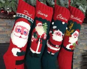 Personalized Christmas stockings hand knit wool vintage Santa sock
