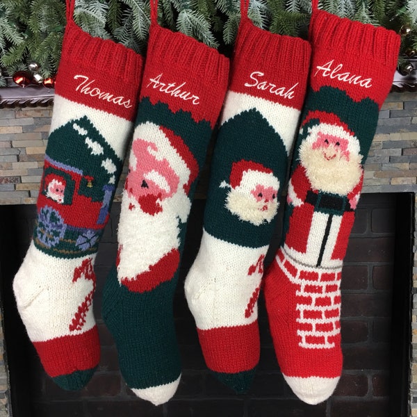 Christmas Stockings Personalized Knit Stockings, Hand Knit Christmas stockings, hand knit wool vintage Santa sock