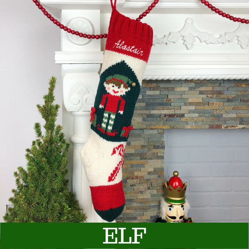 Personalized Christmas stockings hand knit wool vintage Santa sock Red White Green Vintage Style Bernat Stockings Elf