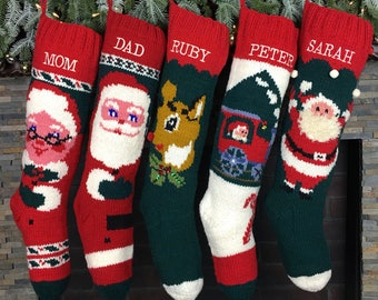 Christmas Stocking Personalized Knit Wool Mary Maxim Santa Monogrammed Custom Holiday Decor Sock