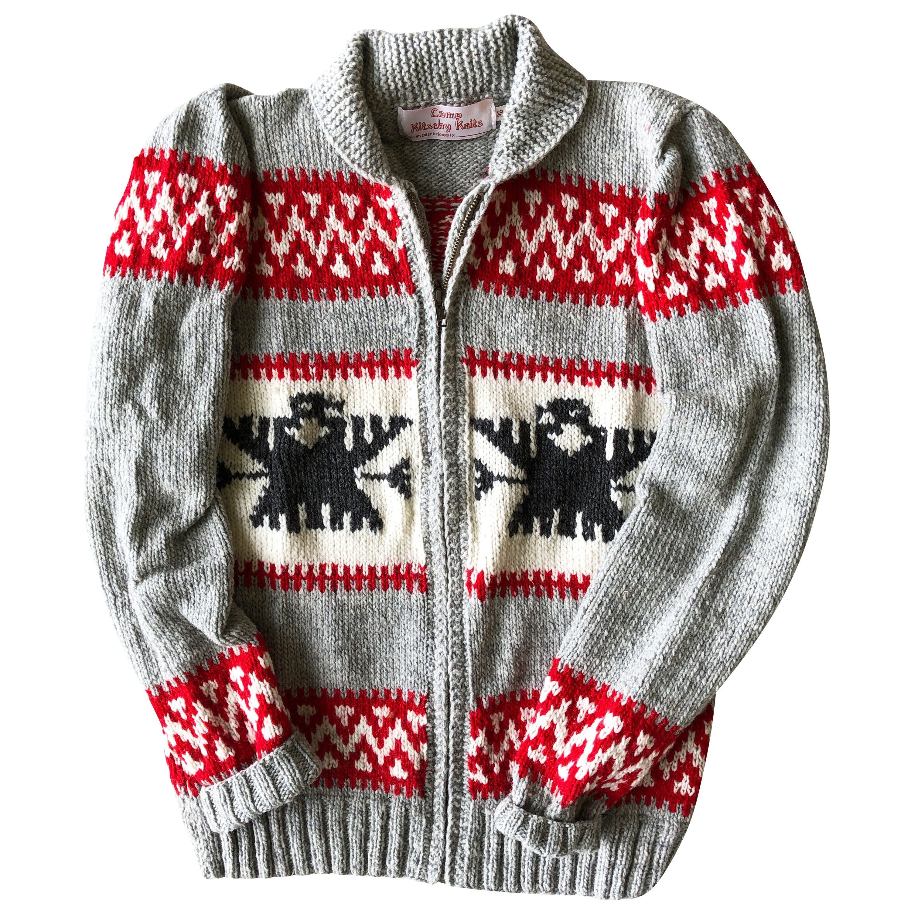 Cowichan Cardigan Sweater Hand Knit 