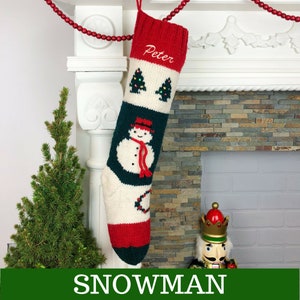 Personalized Christmas stockings hand knit wool vintage Santa sock Red White Green Vintage Style Bernat Stockings Snowman
