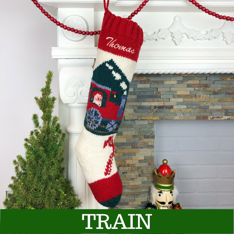 Christmas Stocking Personalized Knit Mary Maxim Bernat Custom Wool Stockings Xmas Socks Families Baby Santa Train