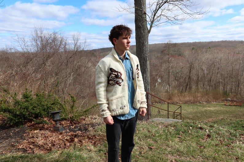Hail Mary Fox Cardigan: Mary Maxim Wolf Caridigan Sweater image 7