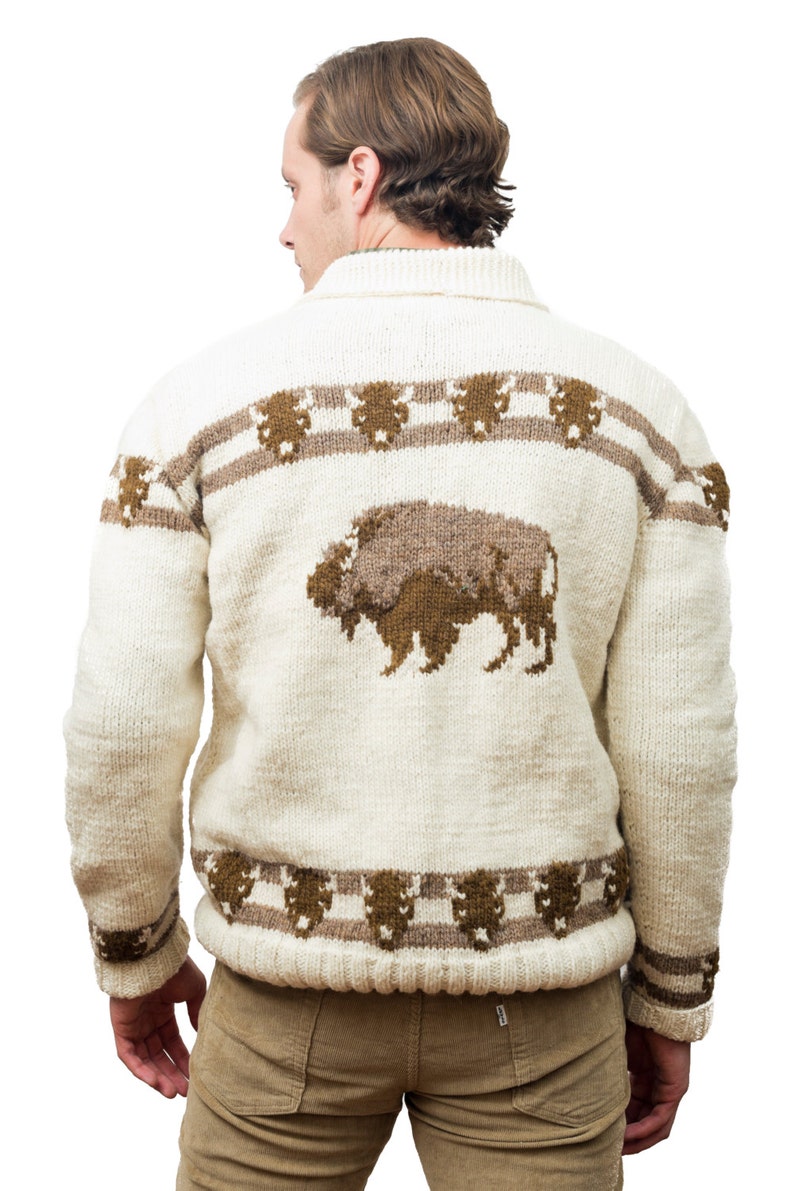 Custom Cowichan Sweater, Mary Maxim Buffalo Handmade Cardigan Jumper made to order image 4