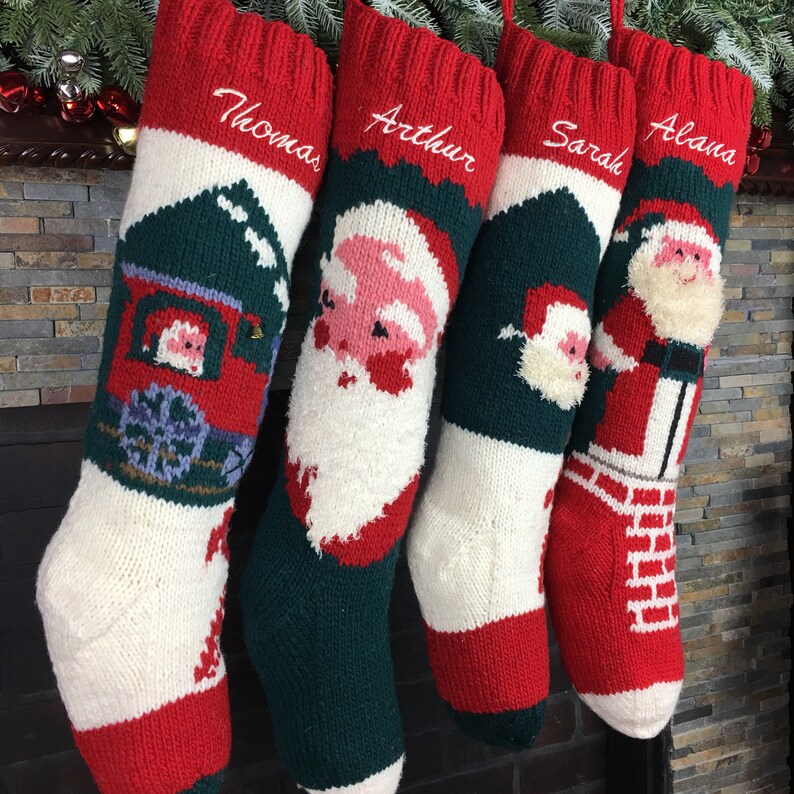 Personalized Knit Christmas Stocking: Hand Knit Wool Santa Sock