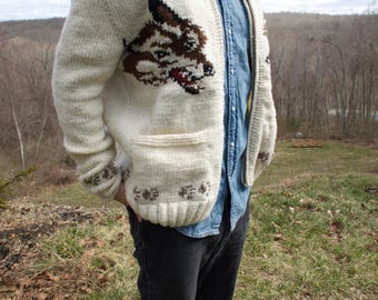 Hail Mary Fox Cardigan: Mary Maxim Wolf Cardigan Sweater