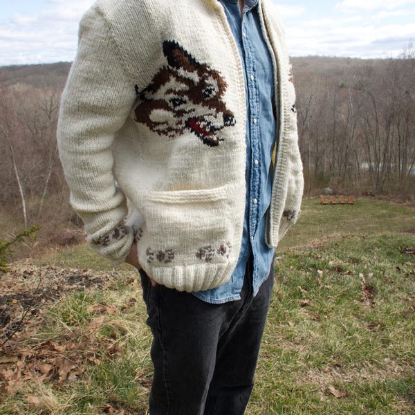 Hail Mary Fox Cardigan: Mary Maxim Wolf Cardigan Sweater