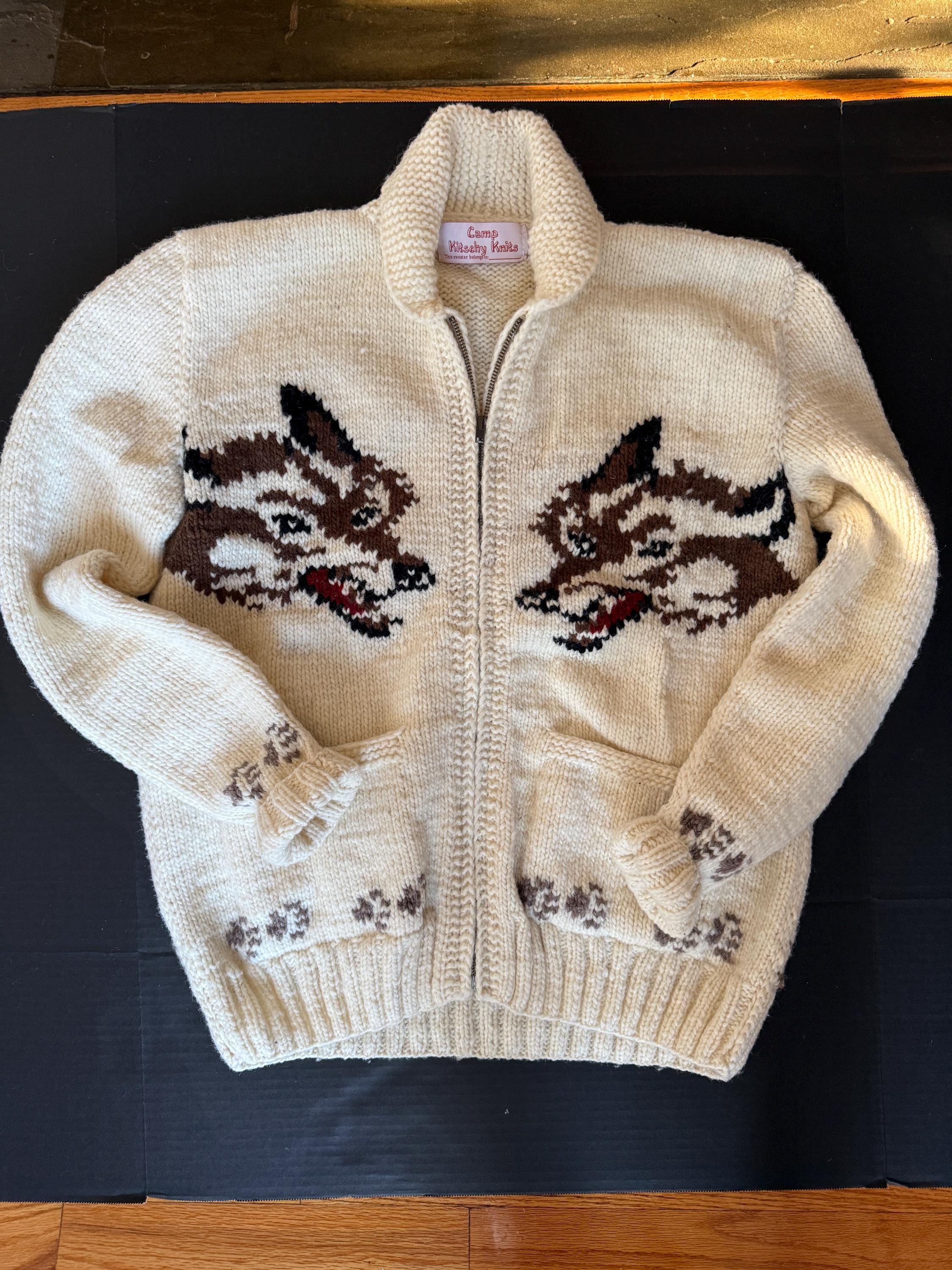 Hail Mary Fox Cardigan: Mary Maxim Wolf Caridigan Sweater - Etsy
