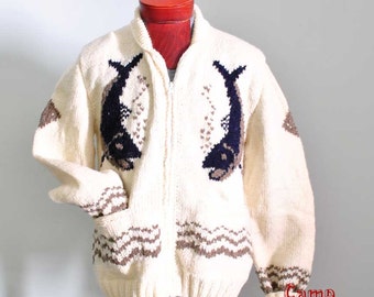 Mary Maxim Sweater Angler's Pride New Wool Cardigan, Murder She Wrote, Made to order wool jumper sweater