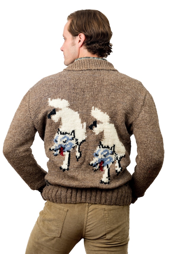 Wolf Sweater Cowichan Style Wool Cardigan Sweater Jumper Wolf Sweater Cowichan Style Wool Cardigan Sweater Jumper