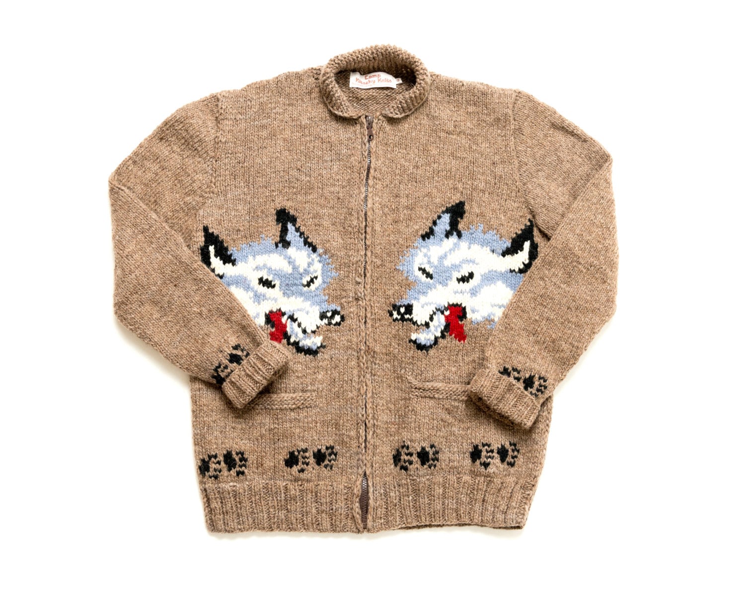 Wolf Sweater Cowichan Style Wool Cardigan Sweater Jumper Wolf Sweater Cowichan Style Wool Cardigan Sweater Jumper