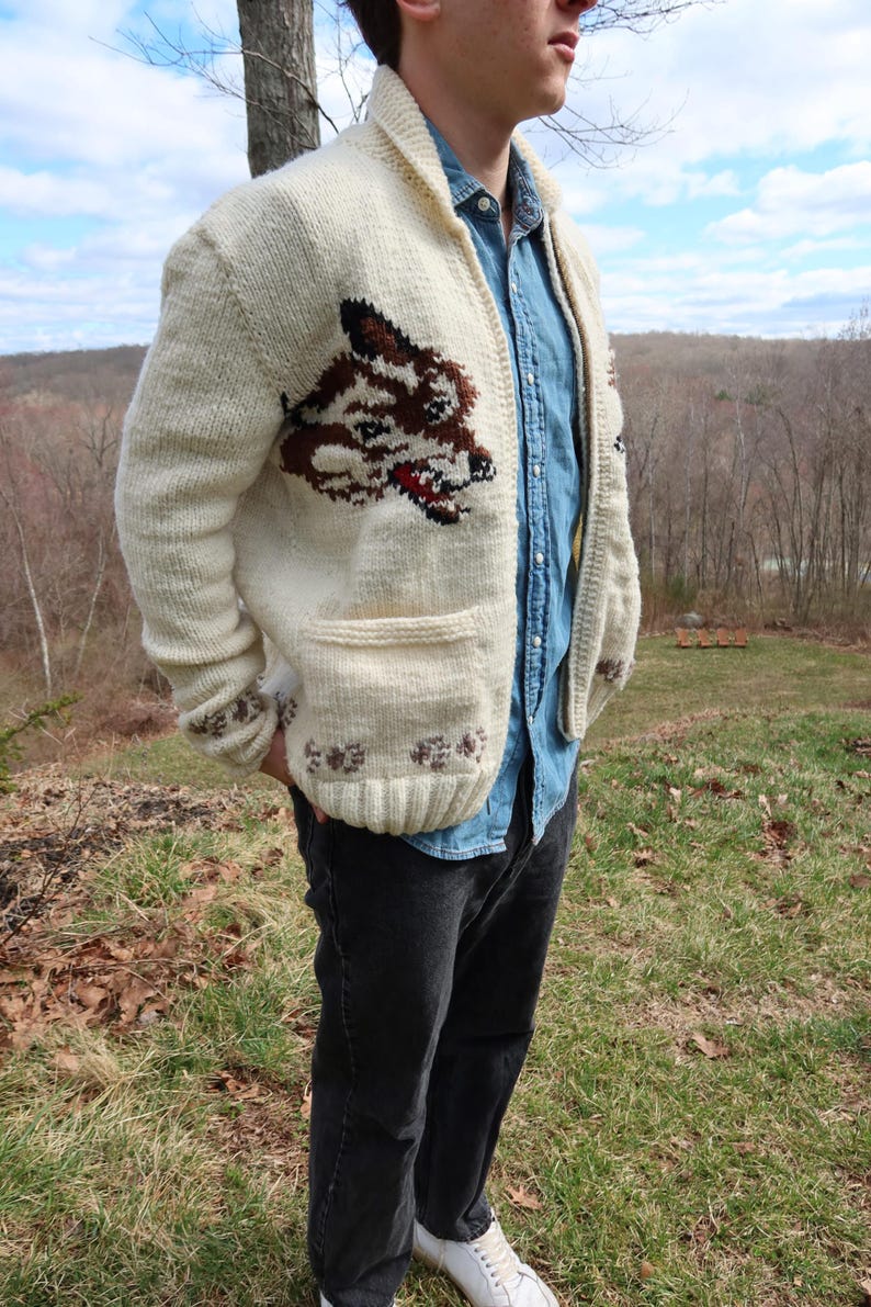 Hail Mary Fox Cardigan: Mary Maxim Wolf Caridigan Sweater image 1