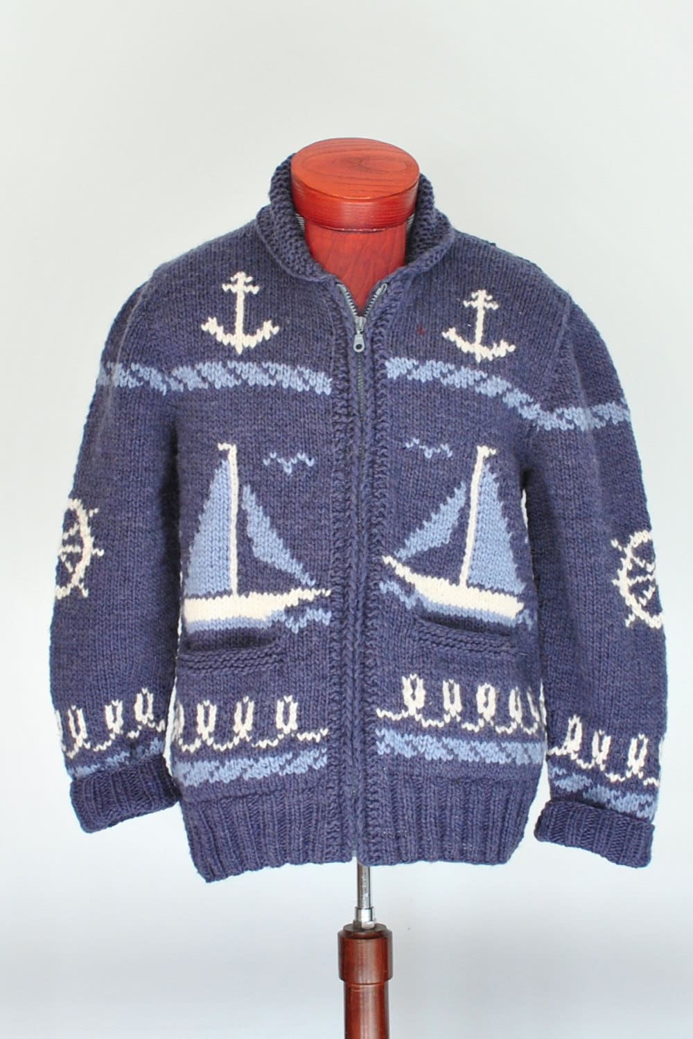 Mary Maxim Sailing Time Cardigan Sweater Mens Womens Anchor