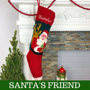 Christmas Stocking Personalized Knit Mary Maxim Bernat Custom Wool Stockings Xmas Socks Families Baby Santa's Friend