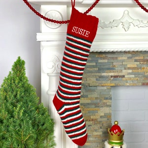 Personalized Christmas Stockings Hand Knit Wool Stockings Red and White image 6