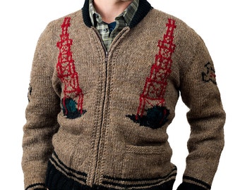 Custom Mary Maxim Sweater Oil Rig Derrick New Wool Cardigan Cowichan Sweater Made To Order 445.102.MTO
