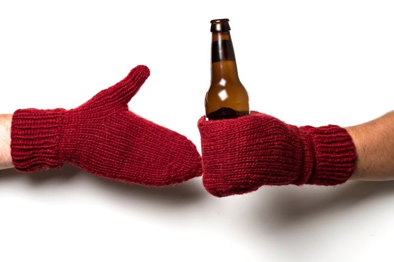 Beer Mittens Red Beer Mittens Drinking Gloves mitten set tailgating camping gifts stocking stuffer image 1