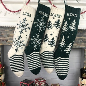 Personalized Knit Christmas Stocking: Wool Fair Isle, Hand Knit Holiday Decor