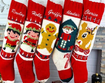 Personalized Christmas Stockings Hand Knit Wool Sibling Stockings