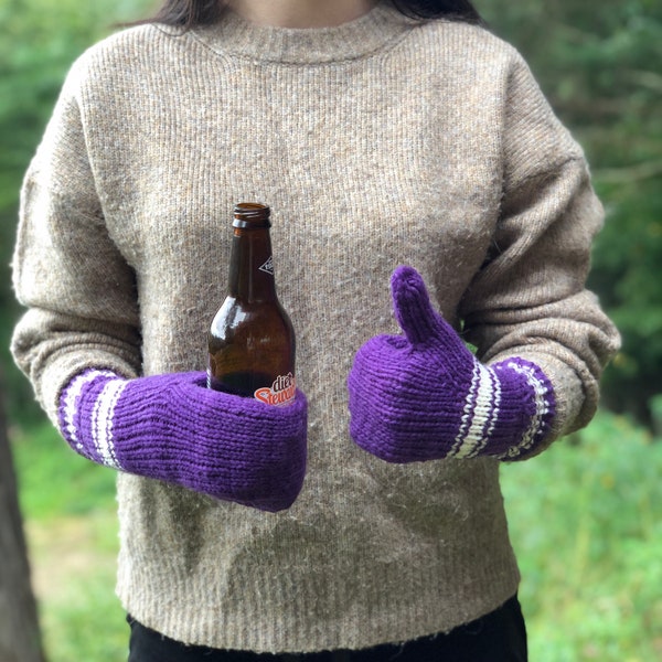Mitaines de bière en laine violette et blanche, gants à boire, ensemble de mitaines, cadeaux de camping, rembourrage de bas