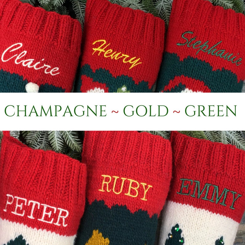 Christmas Stocking Personalized Hand Knit Wool Holiday Decor Personalised Xmas Sock image 8