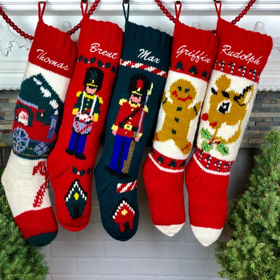 Personalized Knit Christmas Stocking Boys Custom Mary Maxim Embroidered Wool Monogrammed Xmas Stocking For Boys
