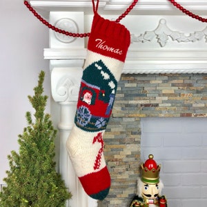 Bas de Noël personnalisés, tricot de laine père Noël, bas de Noël Bernat, train de bas personnalisés Mary Maxim cheminée du père Noël Santa Train