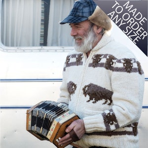 Custom Cowichan Sweater, Mary Maxim Buffalo Handmade Cardigan Jumper  made to order