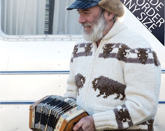 Custom Cowichan Sweater, Mary Maxim Buffalo Handmade Cardigan Jumper  made to order