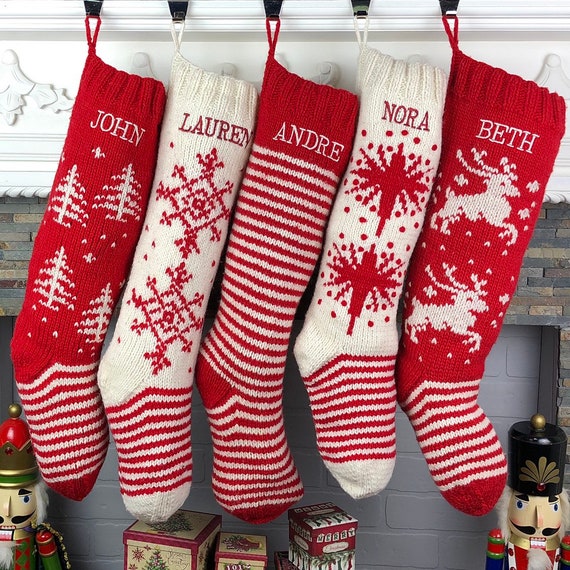 Cozy Designs Holiday Spirit Ethnic Family Socks Wall Hanging Ready to Ship Christmas Hand Knit Stockings Traditional Home Decor