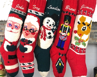 Christmas Stockings Personalized Knit Wool Monogrammed Personalised Custom Holiday Mary Maxim Stockings